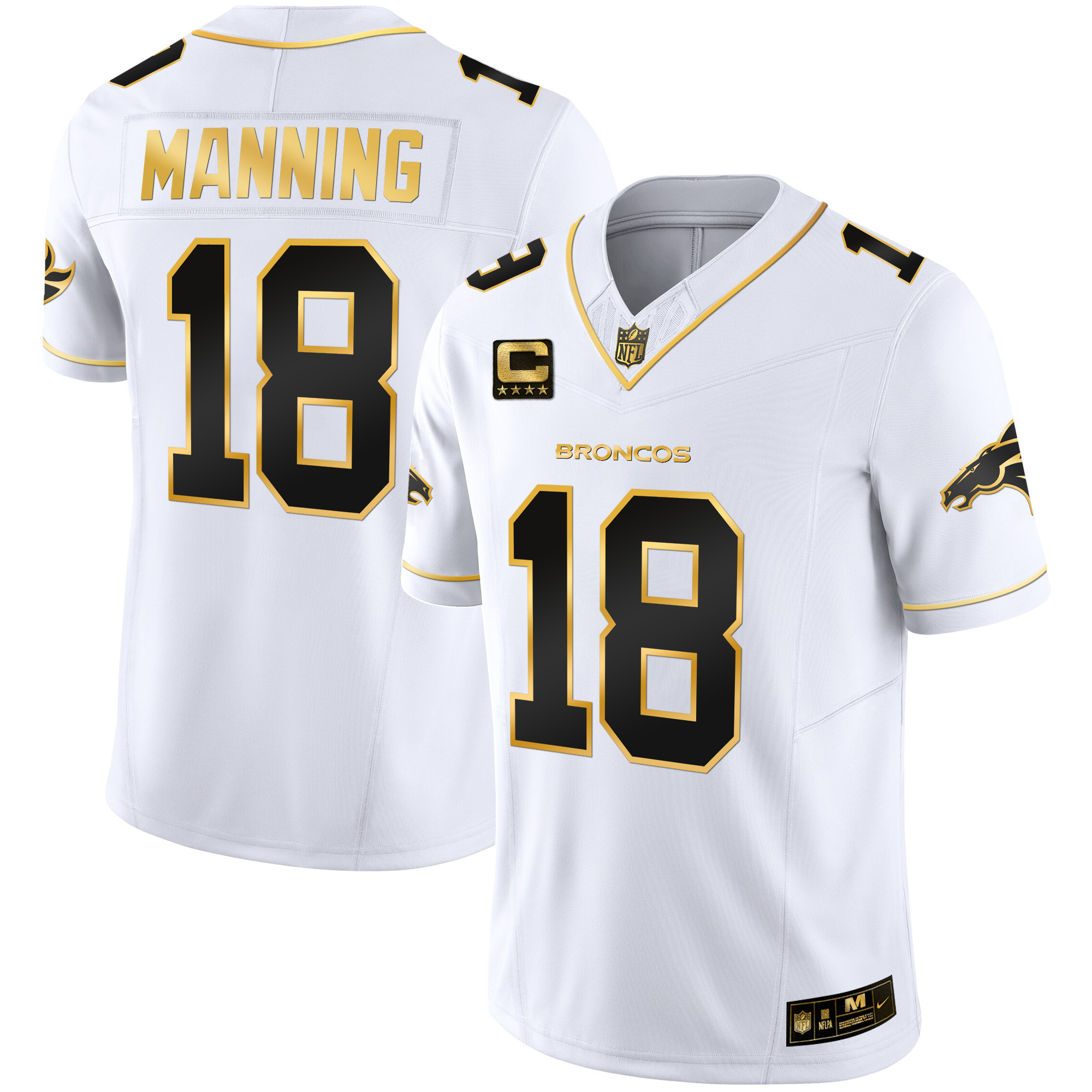 Peyton Manning Men's Denver Broncos Gold Vapor Limited White Gold Jersey - All Stitched
