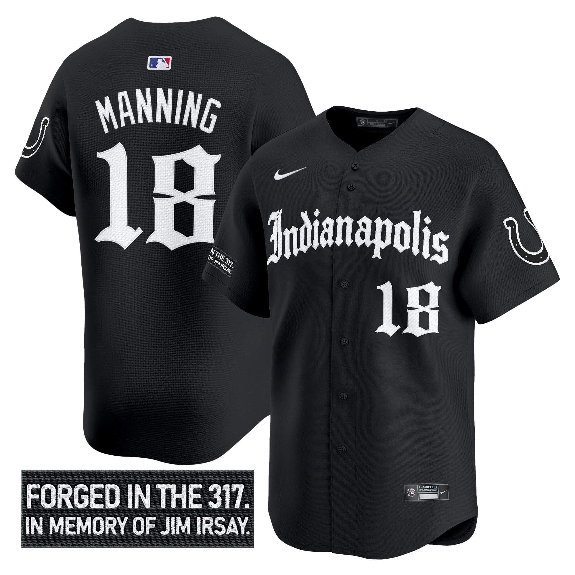 Peyton Manning Men's Indianapolis Colts 'Jim Irsay Tribute' Vapor Baseball Black Jersey - All Stitched