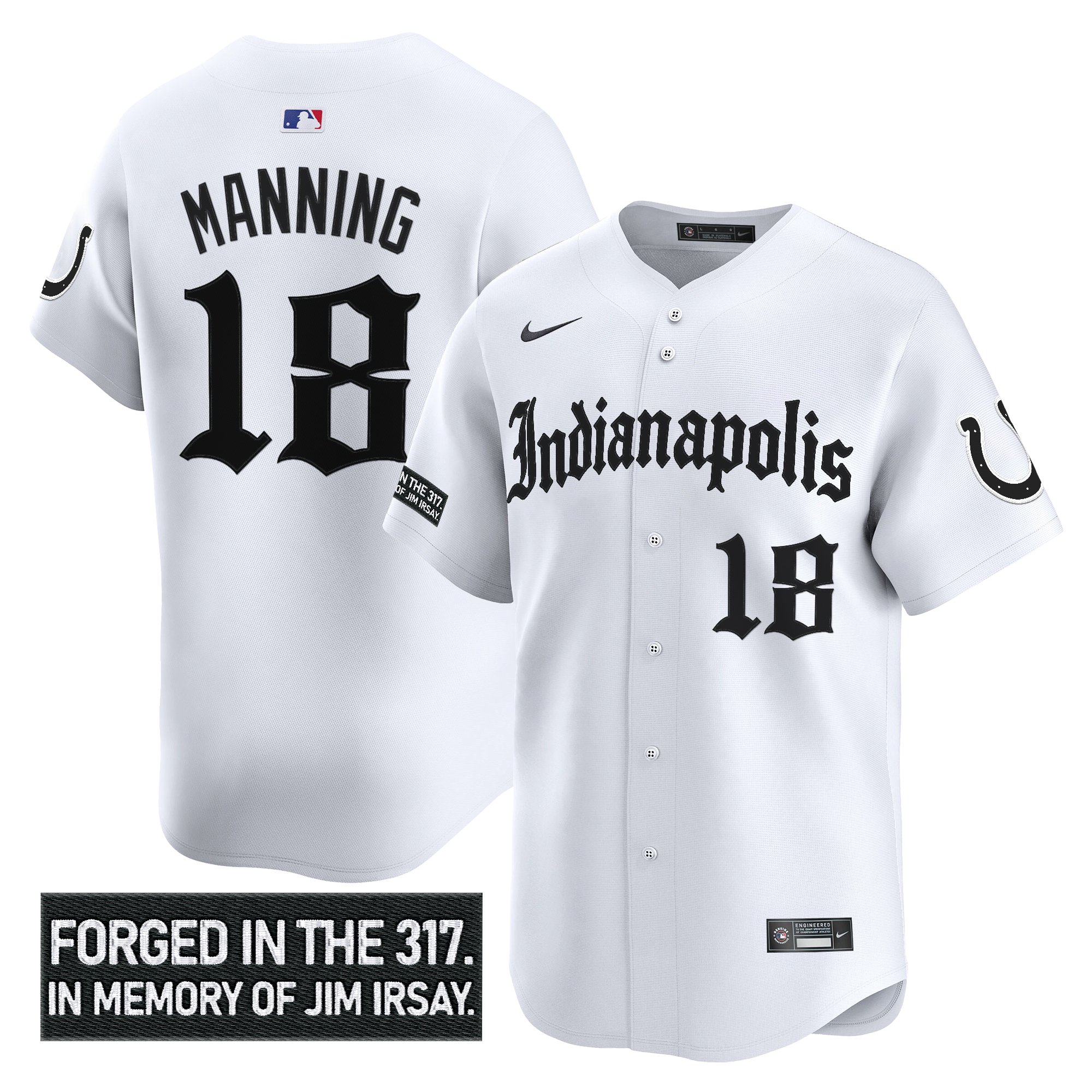 Peyton Manning Men's Indianapolis Colts 'Jim Irsay Tribute' Vapor Baseball White Jersey - All Stitched