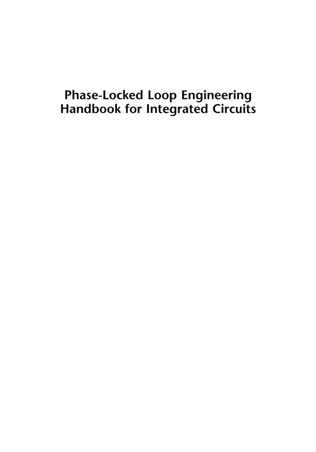 Phase-Locked Loop Engineering Handbook for Integrated Circuits 1st Edition â€“ PDF/EPUB Version Downloadable