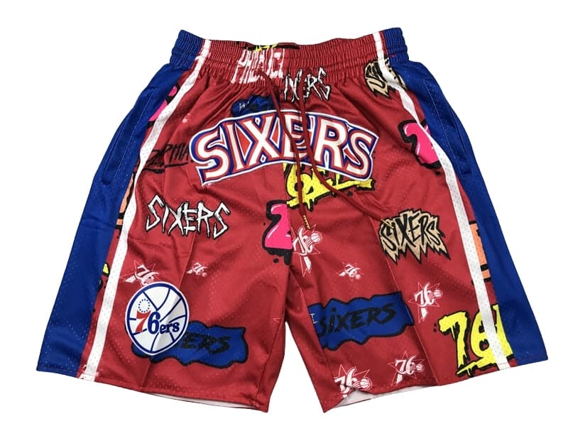 Philadelphia 76ers Slap Sticker Swingman Shorts - Basketball Shorts Store
