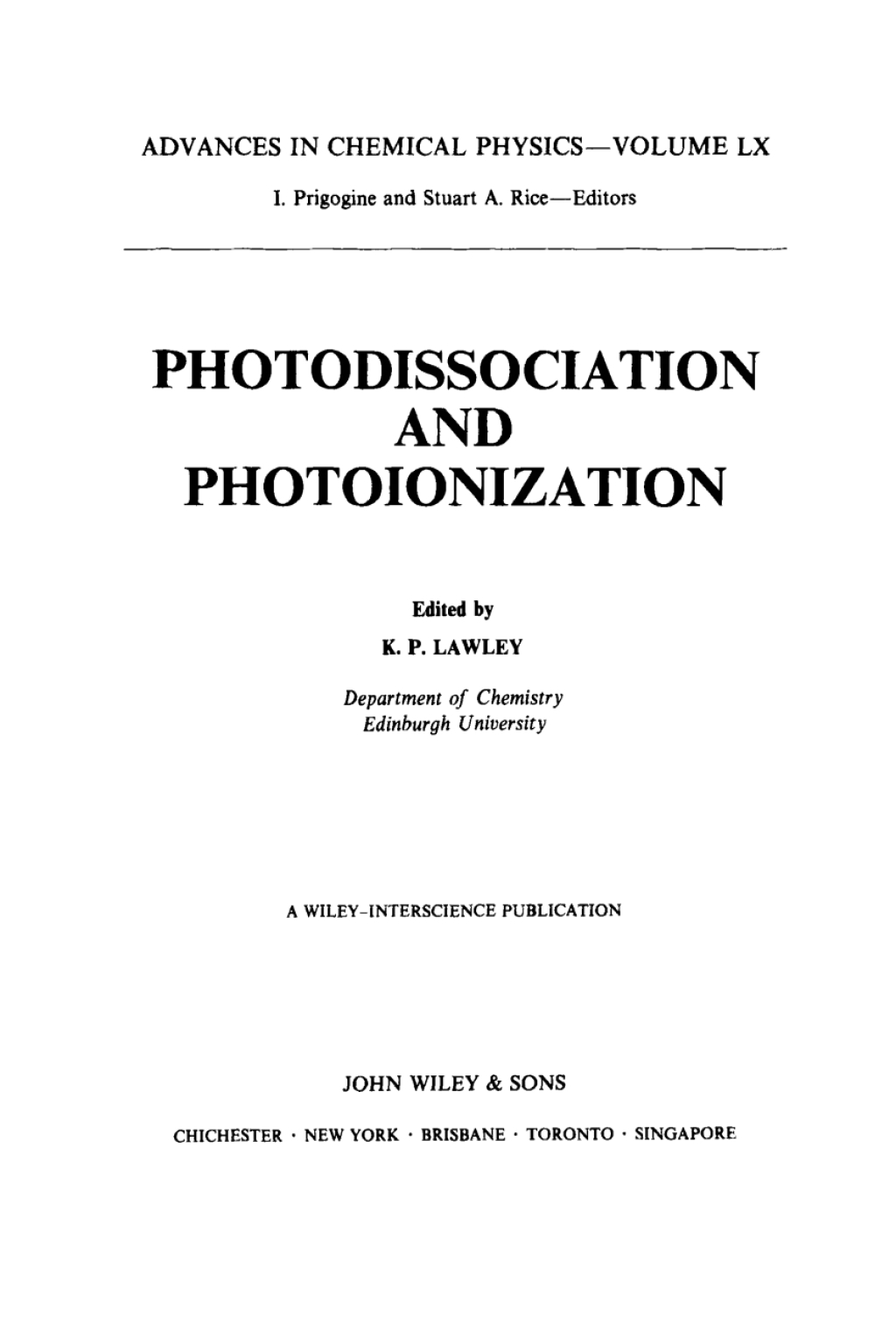 Photodissociation and Photoionisation Photodissociation and Photoionisation 1st Edition â€“ PDF/EPUB Version Downloadable