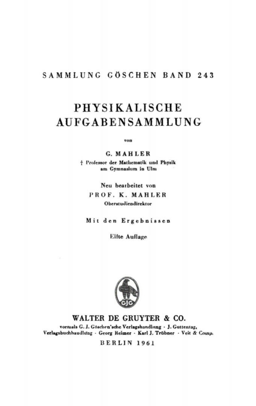 Physikalische Aufgabensammlung 11th Edition â€“ PDF/EPUB Version Downloadable