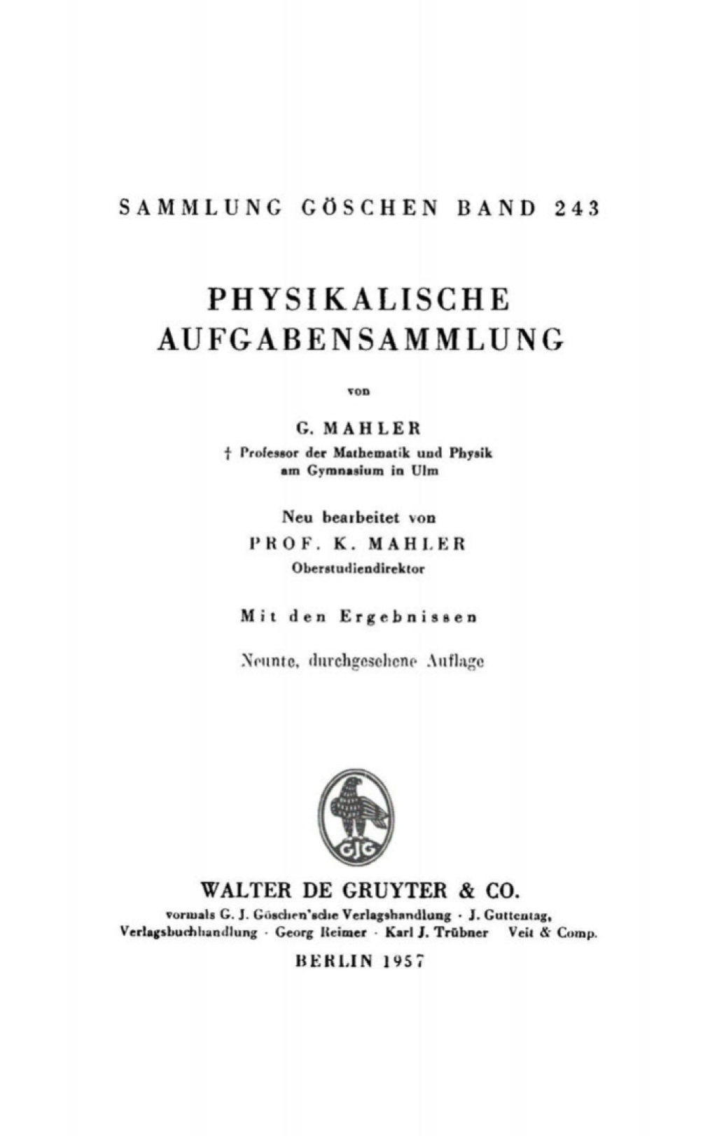 Physikalische Aufgabensammlung 9th Edition â€“ PDF/EPUB Version Downloadable