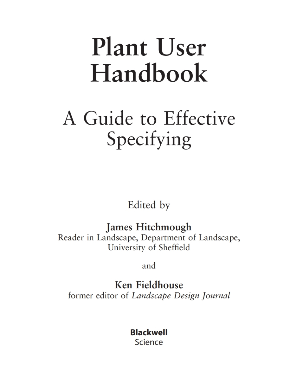 Plant User Handbook A Guide to Effective Specifying 1st Edition â€“ PDF/EPUB Version Downloadable