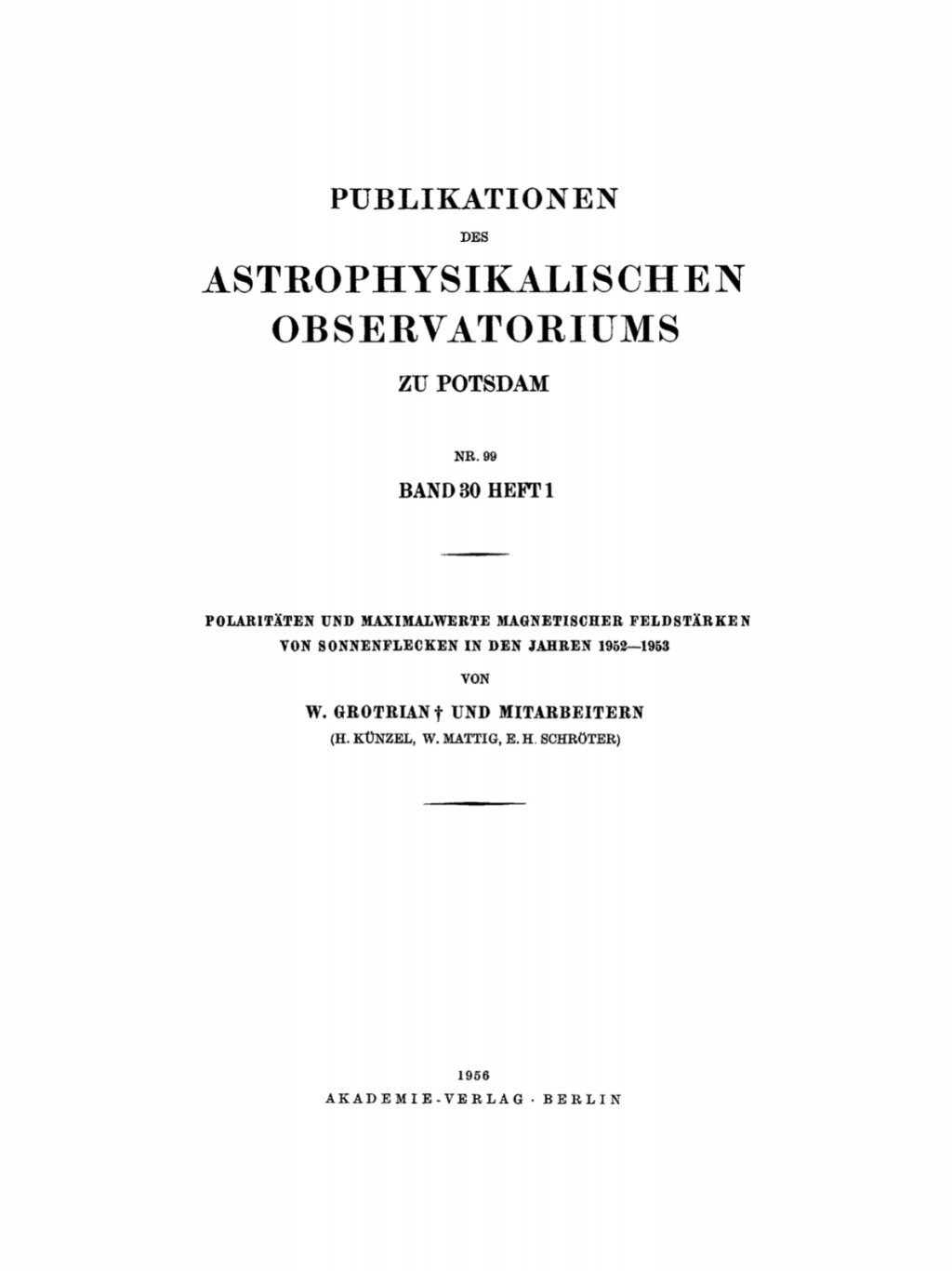 PolaritÃ¤ten und Maximalwerte magnetischer FeldstÃ¤rken von Sonnenflecken in den Jahren 1952â€“1953 1st Edition â€“ PDF/EPUB Version Downloadable