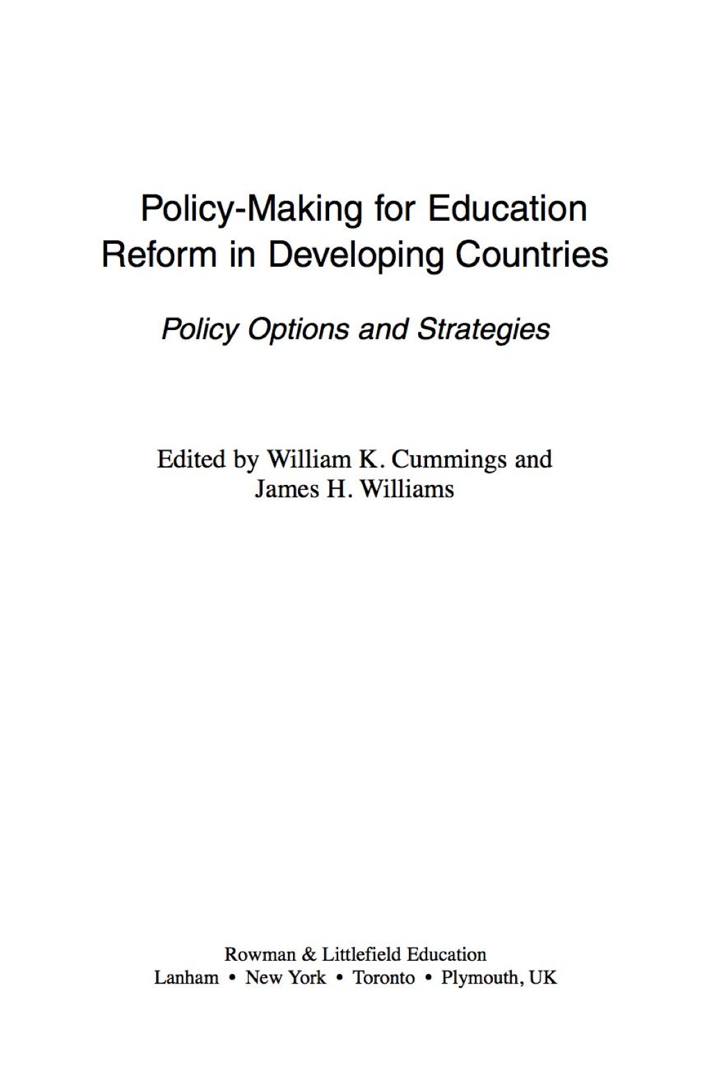 Policy-Making for Education Reform in Developing Countries Policy Options and Strategies 1st Edition â€“ PDF/EPUB Version Downloadable