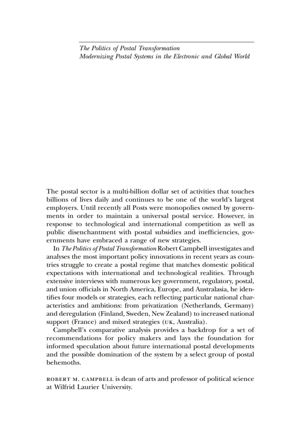 Politics of Postal Transformation Modernizing Postal Systems in the Electronic and Global World  â€“ PDF/EPUB Version Downloadable