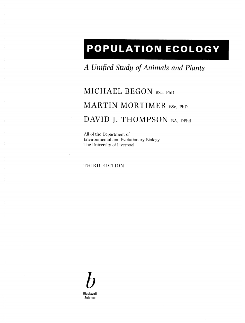 Population Ecology A Unified Study of Animals and Plants 3rd Edition â€“ PDF/EPUB Version Downloadable