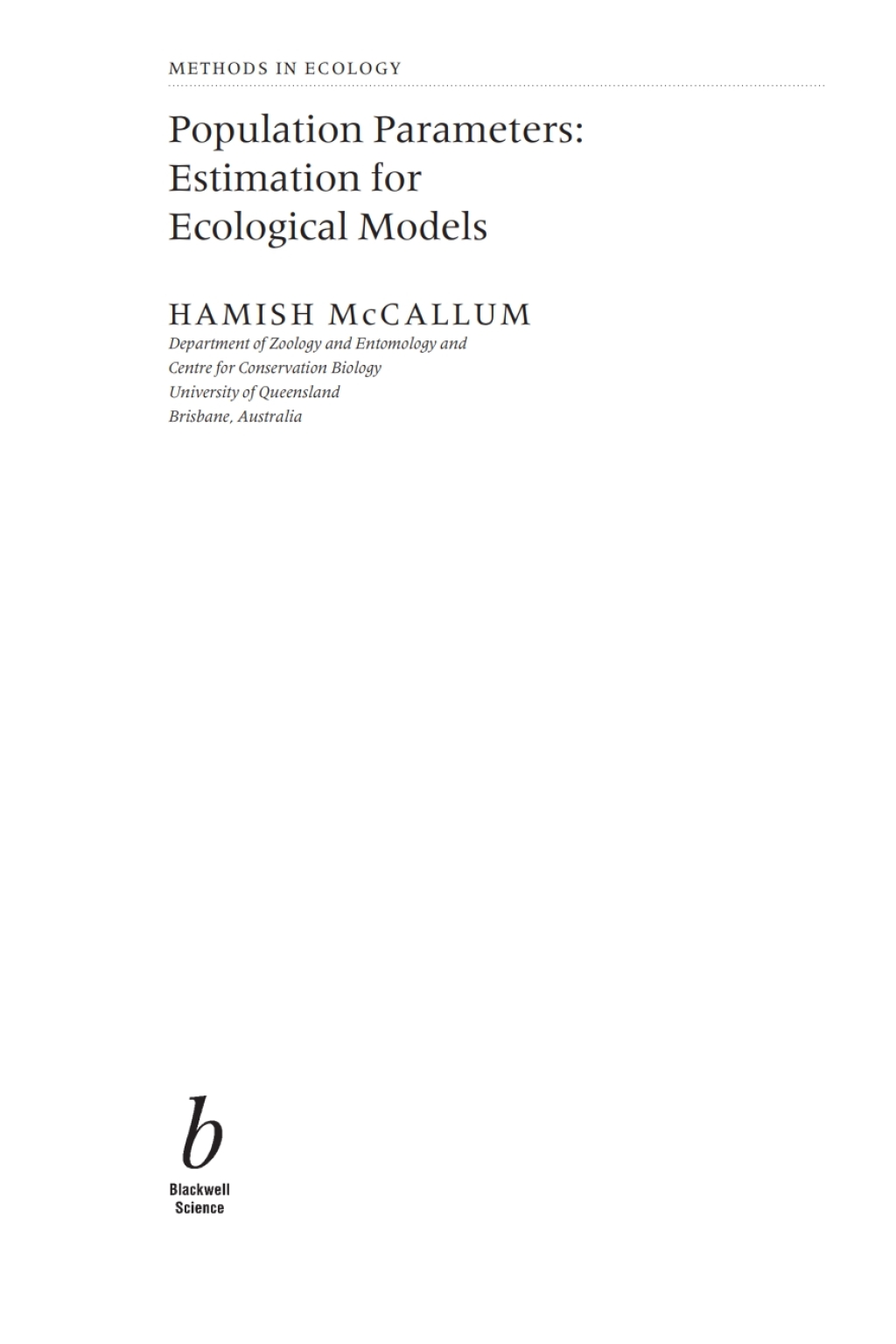 Population Parameters Estimation for Ecological Models 1st Edition â€“ PDF/EPUB Version Downloadable