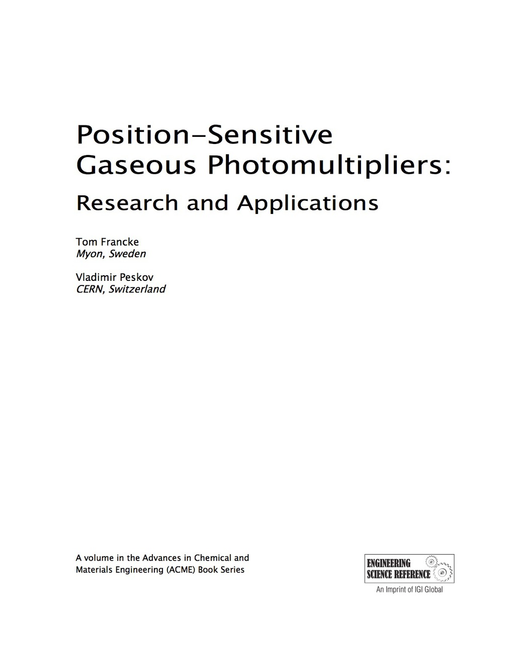 Position-Sensitive Gaseous Photomultipliers: Research and Applications Research and Applications  â€“ PDF/EPUB Version Downloadable