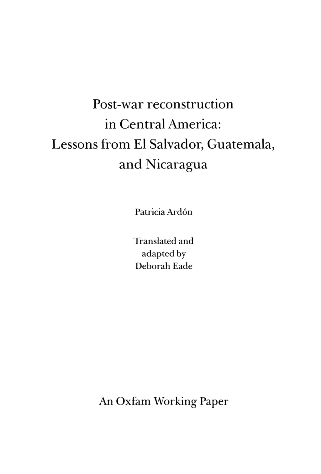 Post-war Reconstruction in Central America  â€“ PDF/EPUB Version Downloadable