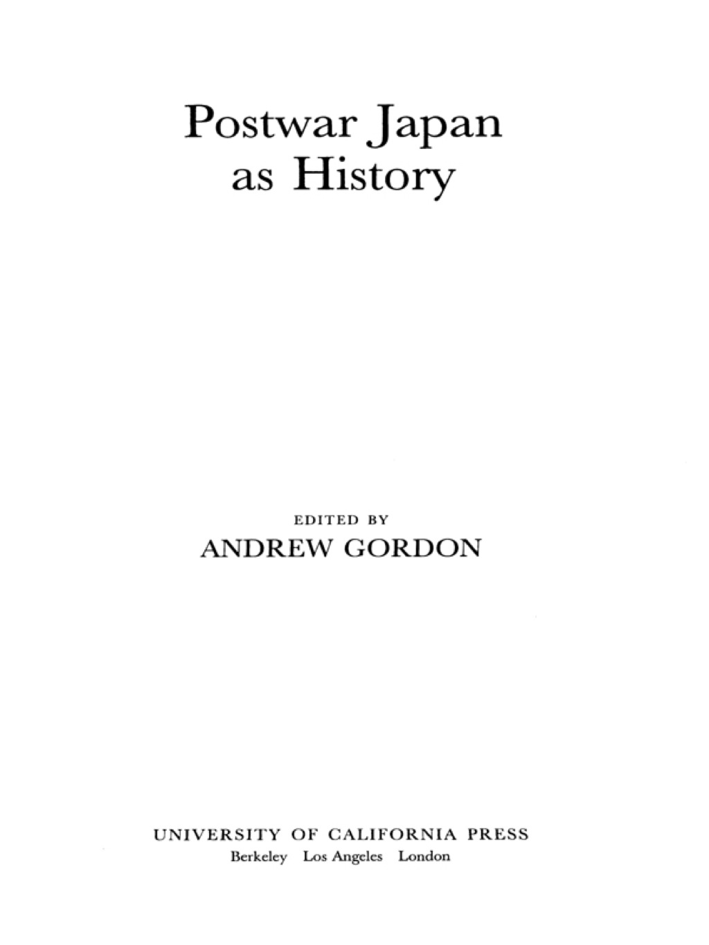 Postwar Japan as History 1st Edition â€“ PDF/EPUB Version Downloadable