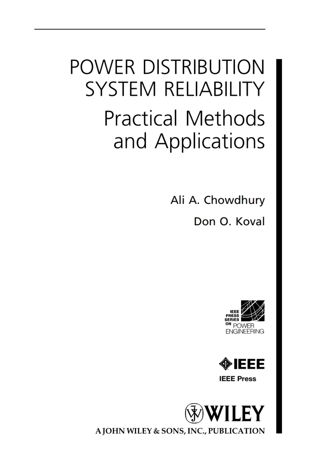 Power Distribution System Reliability Practical Methods and Applications 1st Edition â€“ PDF/EPUB Version Downloadable