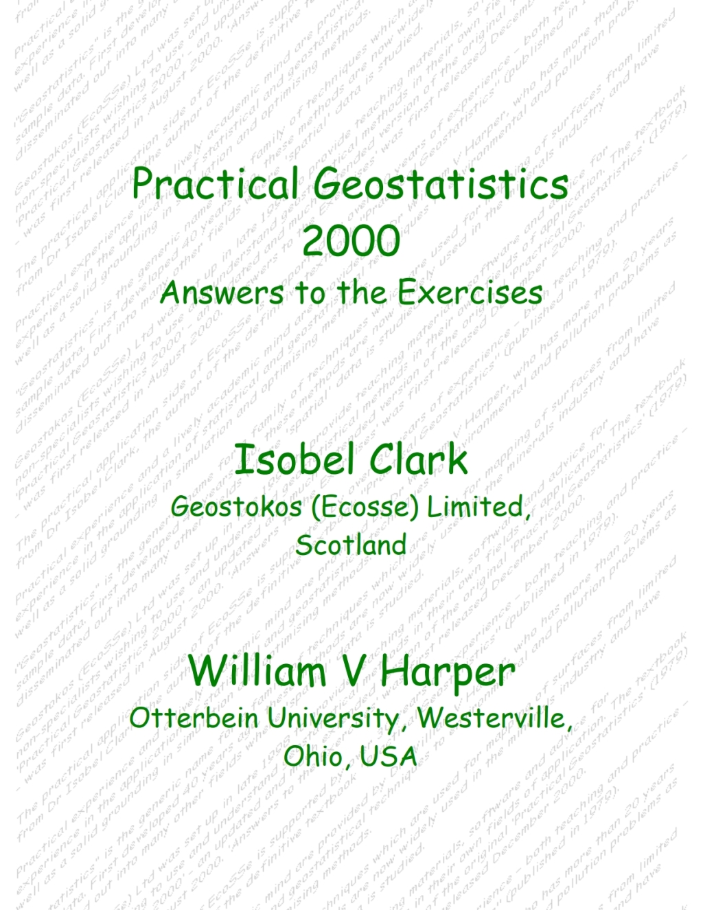 Practical Geostatistics 2000 Answers to the Exercises 1st Edition â€“ PDF/EPUB Version Downloadable