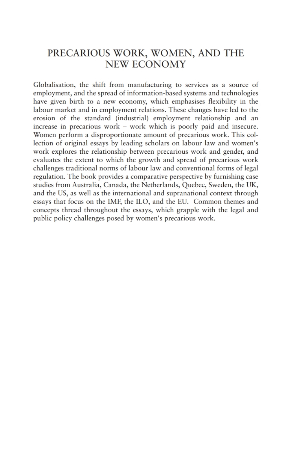 Precarious Work, Women, and the New Economy The Challenge to Legal Norms 1st Edition â€“ PDF/EPUB Version Downloadable