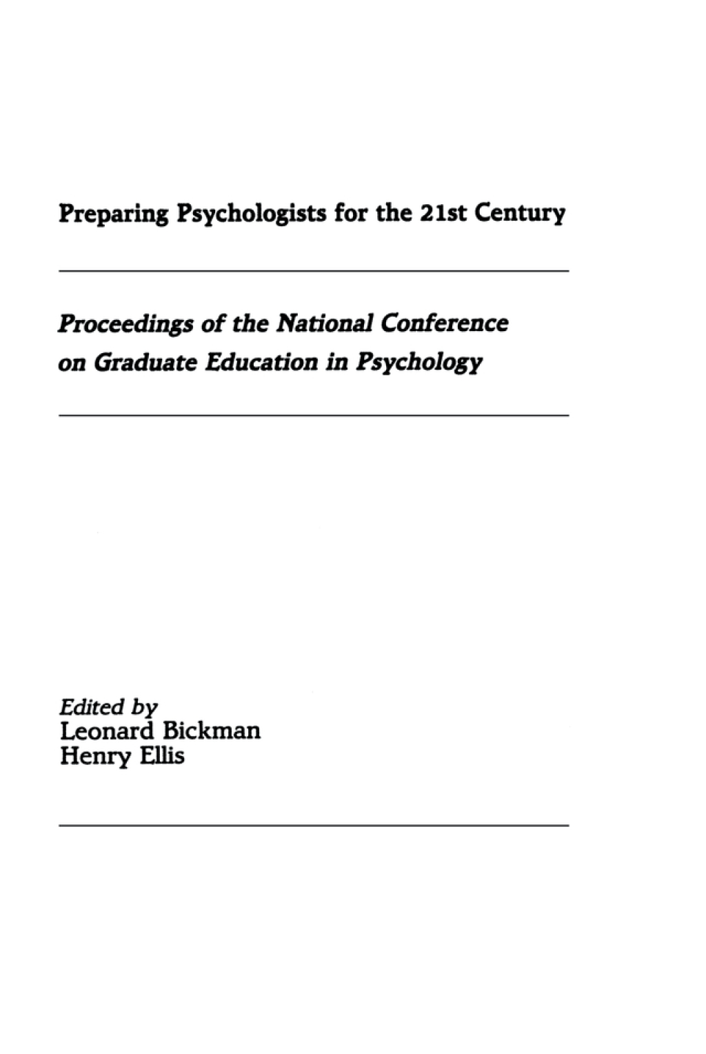 Preparing Psychologists for the 21st Century Proceedings of the National Conference on Graduate Education in Psychology 1st Edition â€“ PDF/EPUB Version Downloadable