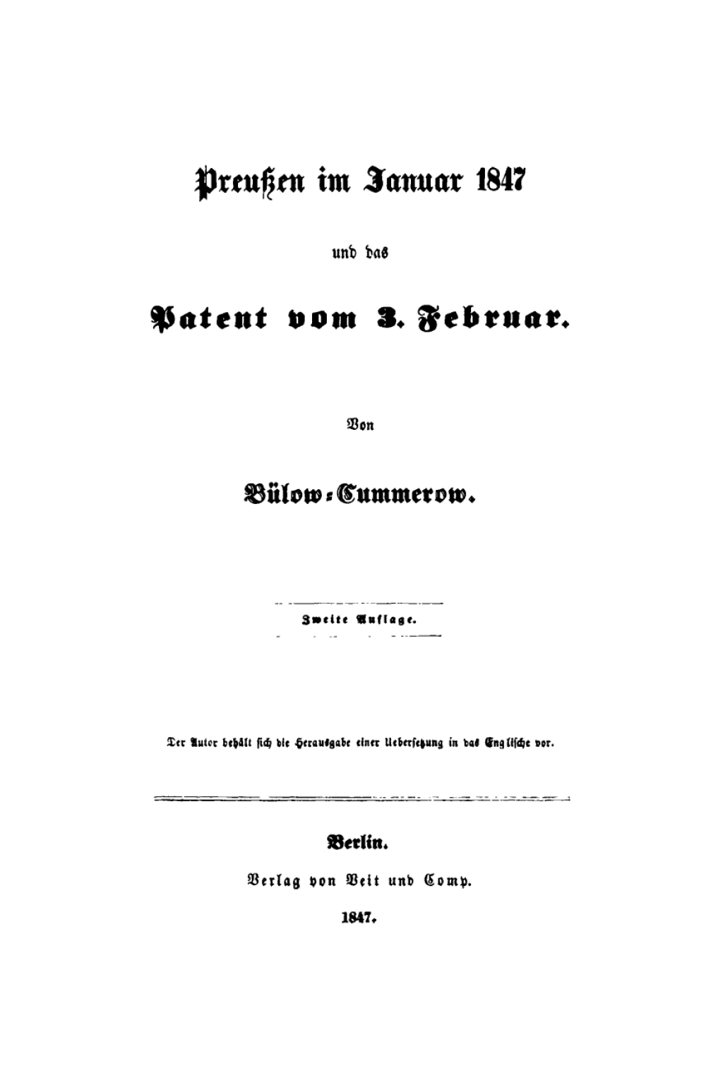 PreuÃŸen im Januar 1847 und das Patent vom 3. Februar 1st Edition â€“ PDF/EPUB Version Downloadable