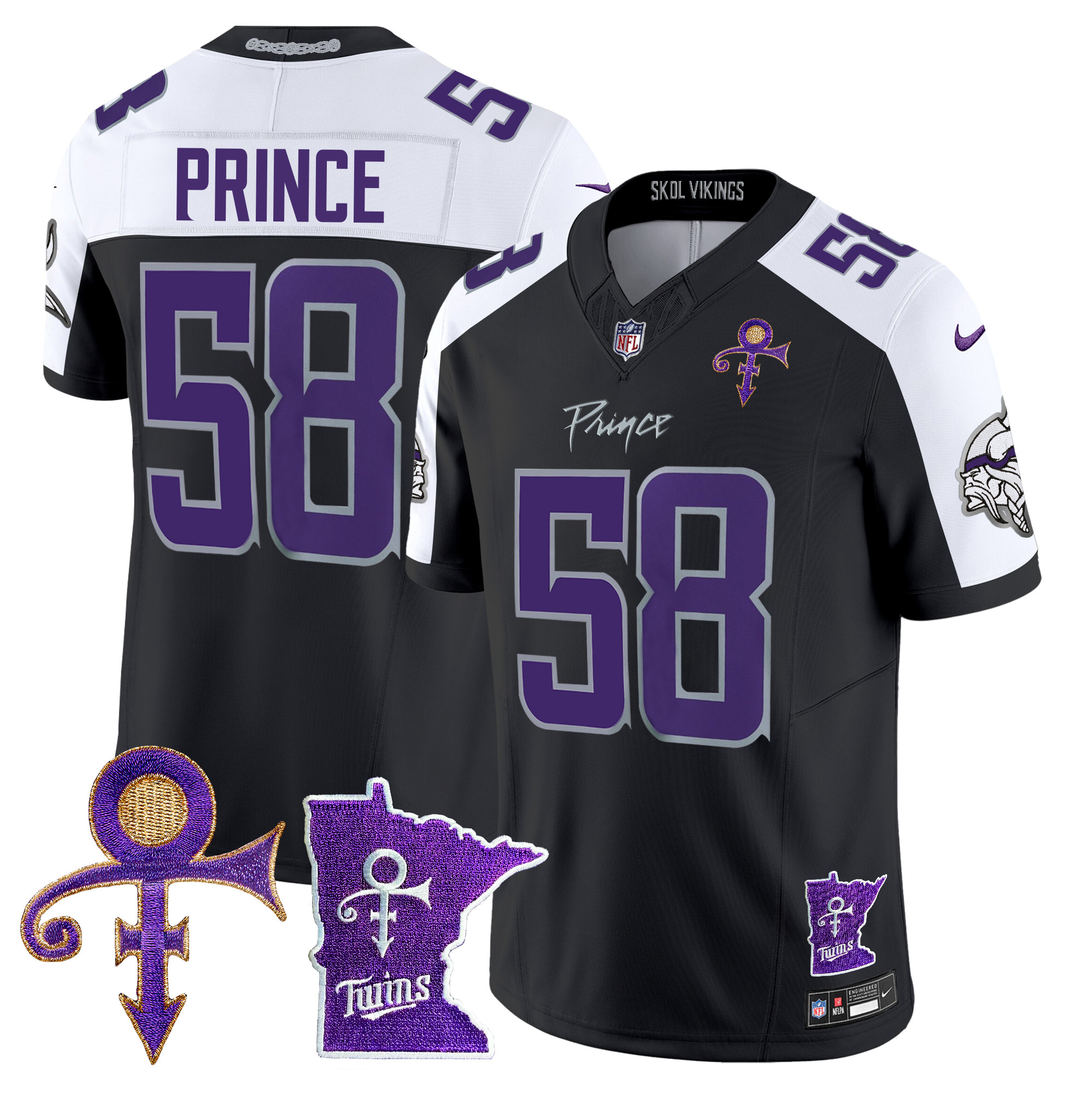 Prince 1958 Men's Minnesota Vikings 2024 Prince Vapor Limited Black Alternate Jersey - All Stitched