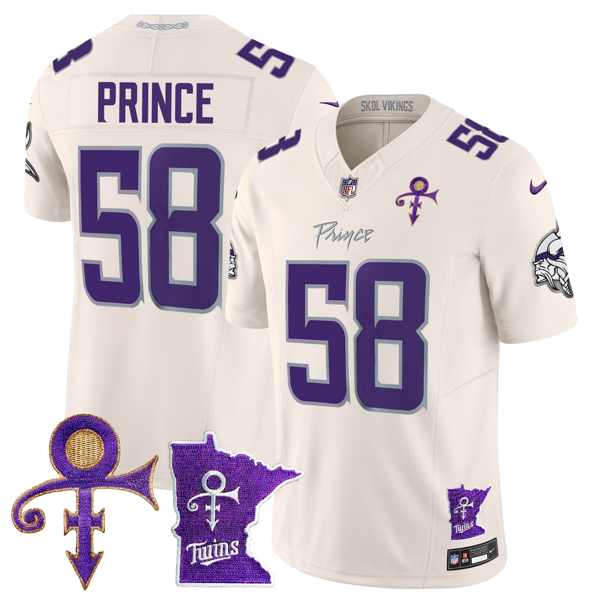 Prince 1958 Men's Minnesota Vikings 2024 Prince Vapor Limited Cream Jersey - All Stitched
