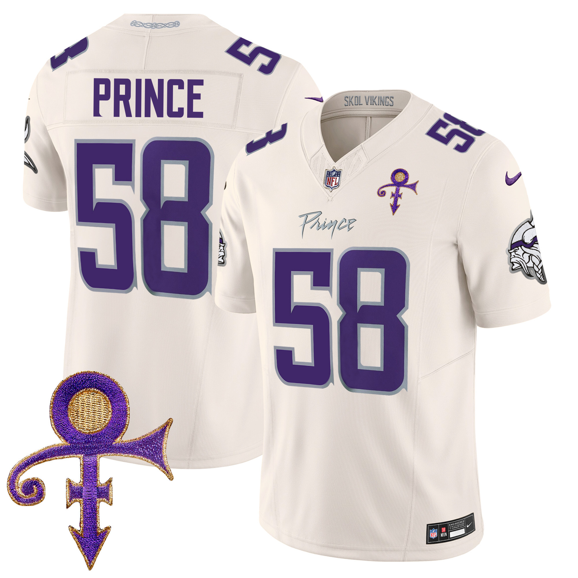 Prince 1958 Men's Minnesota Vikings 2024 Prince Vapor Limited Cream Jersey - All Stitched