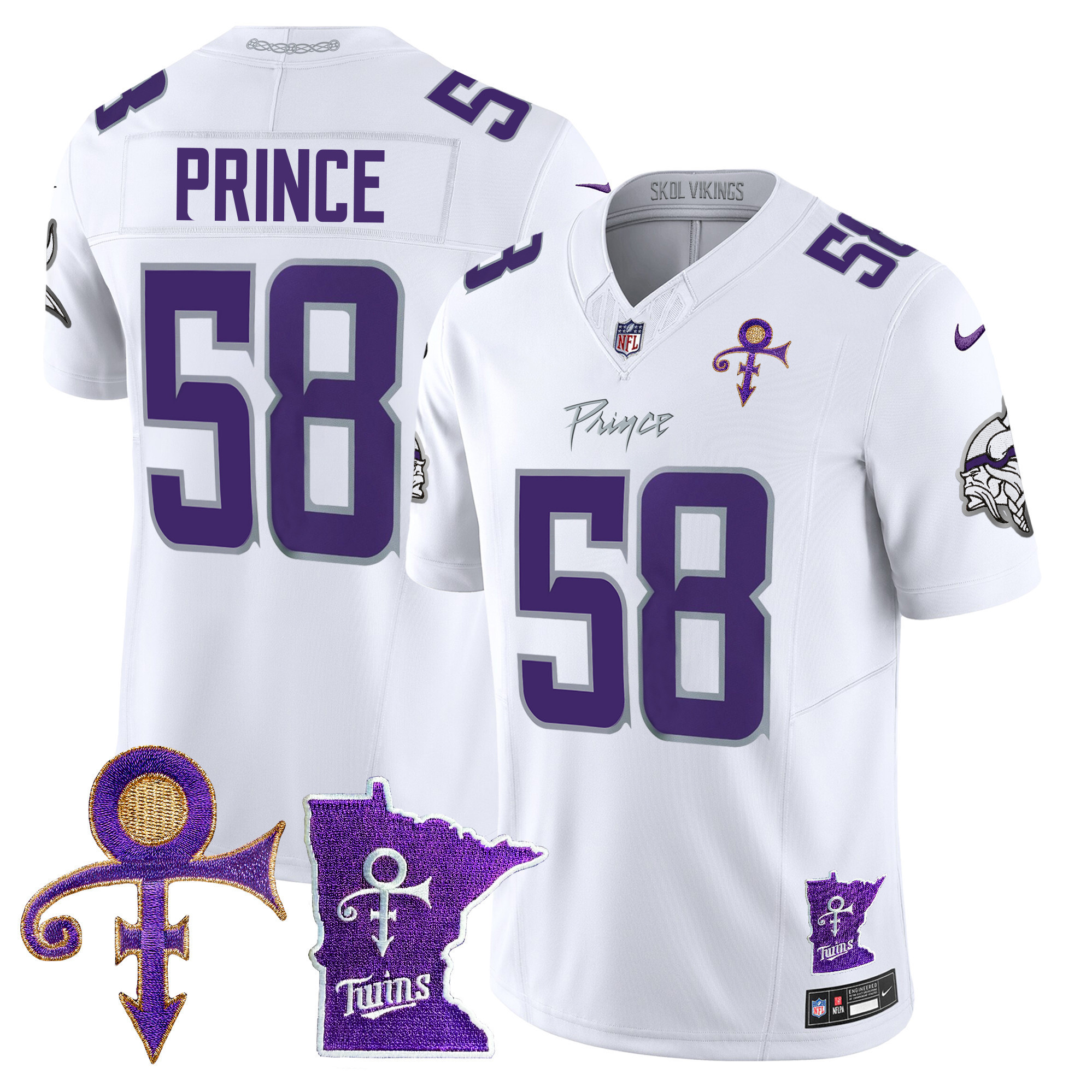 Prince 1958 Men's Minnesota Vikings 2024 Prince Vapor Limited White Limited Jersey - All Stitched