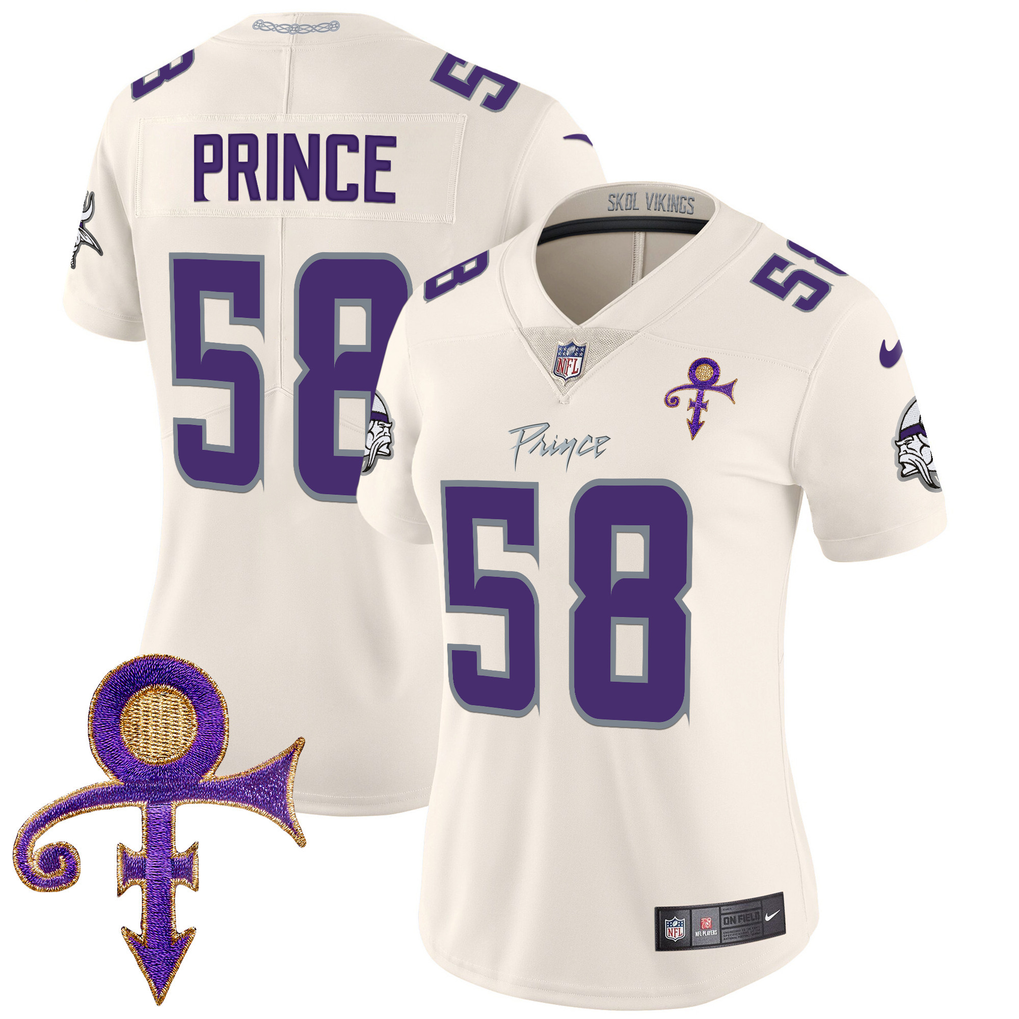 Prince 1958 Women's Minnesota Vikings 2024 Prince Vapor Limited Cream Jersey - All Stitched