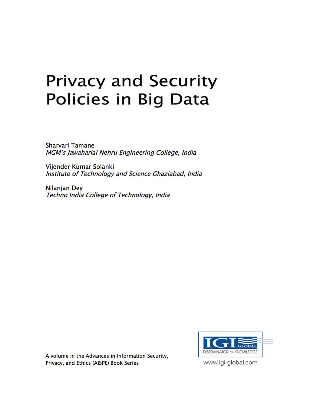 Privacy and Security Policies in Big Data  â€“ PDF/EPUB Version Downloadable