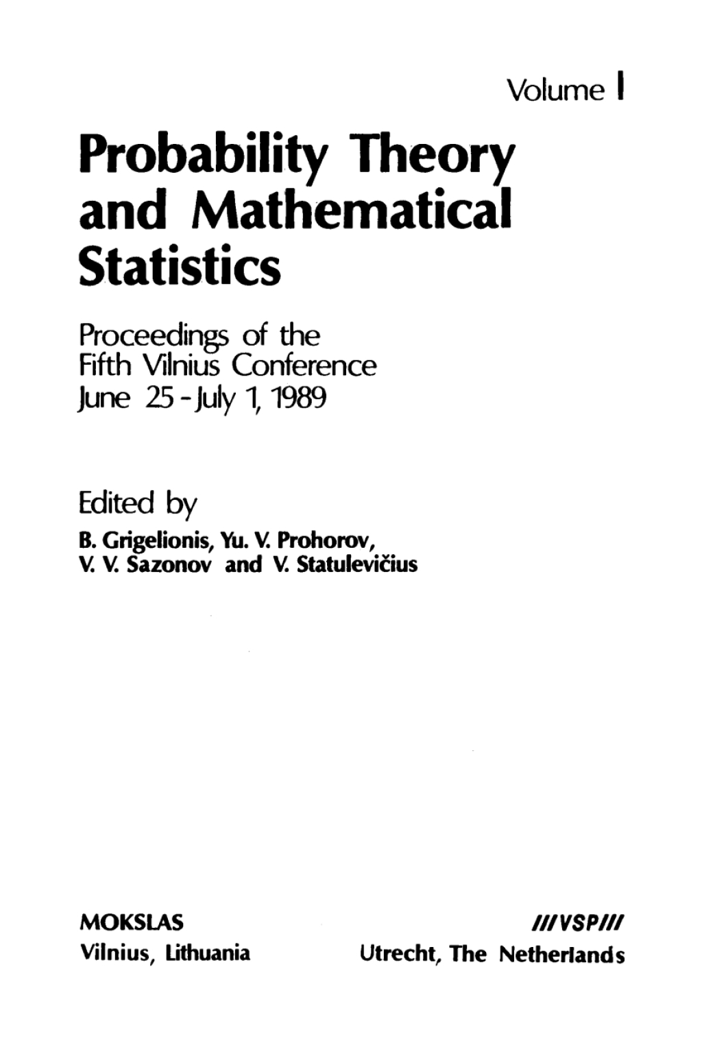 Probability Theory and Mathematical Statistics. Vol. 1 1st Edition â€“ PDF/EPUB Version Downloadable