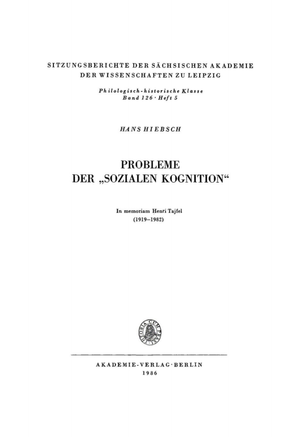 Probleme der â€žSozialen Kognitionâ€œ In memoriam Henri Tajfel (1919â€“1982) 1st Edition â€“ PDF/EPUB Version Downloadable