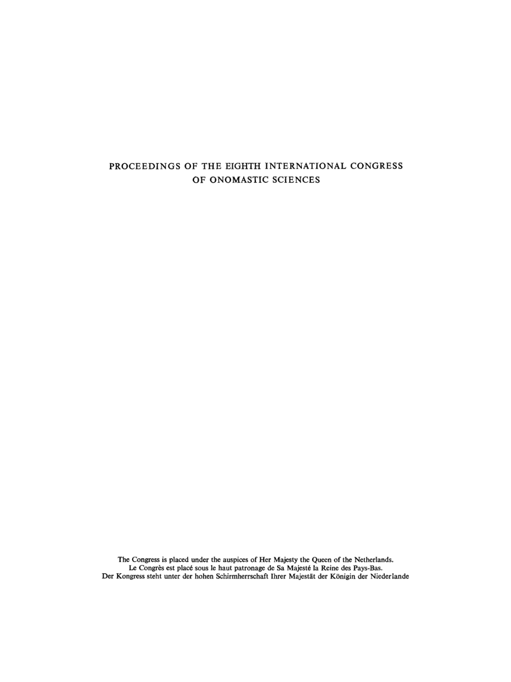 Proceedings of the Eighth International Congress of Onomastic Sciences 1st Edition â€“ PDF/EPUB Version Downloadable
