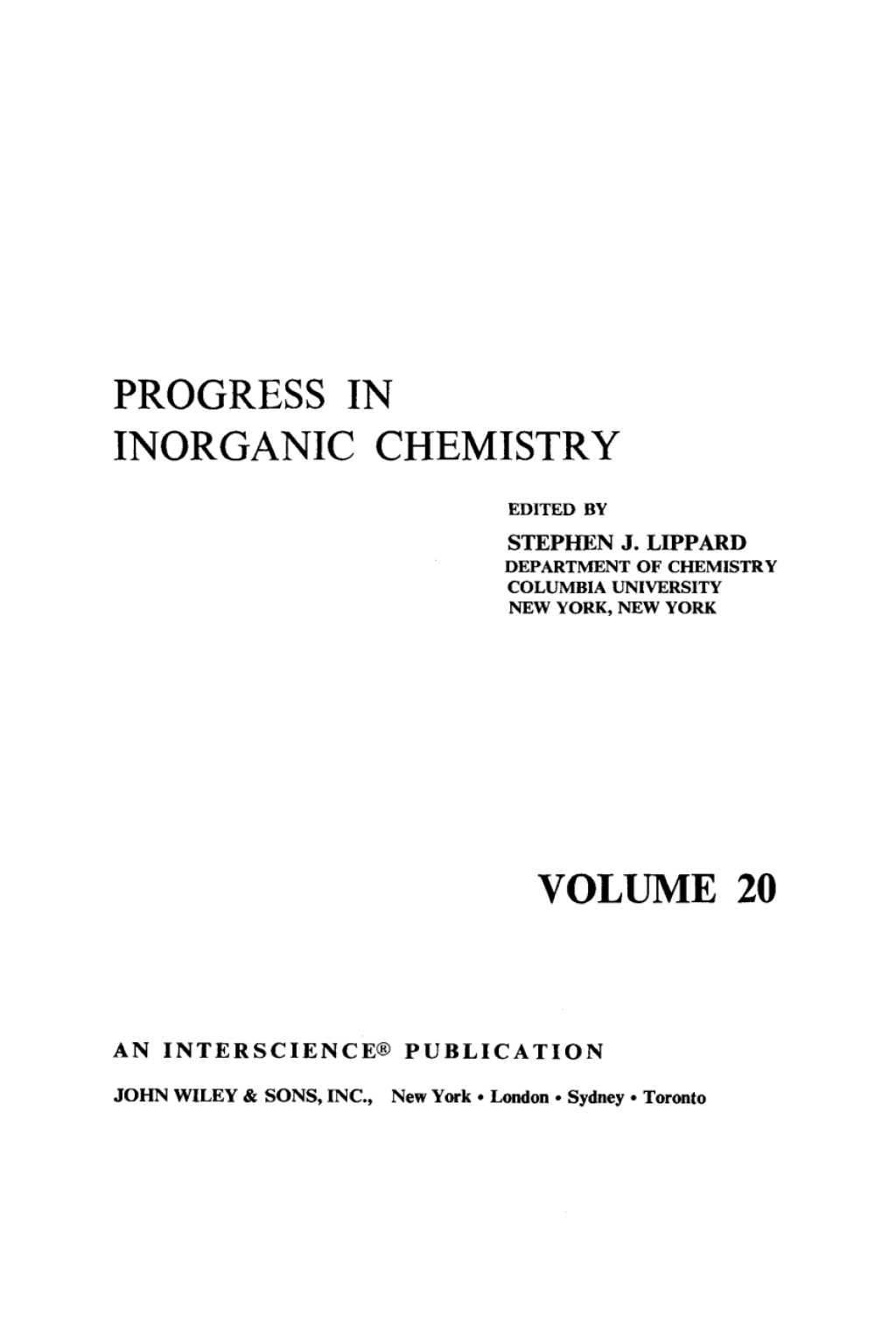 Progress in Inorganic Chemistry 1st Edition â€“ PDF/EPUB Version Downloadable