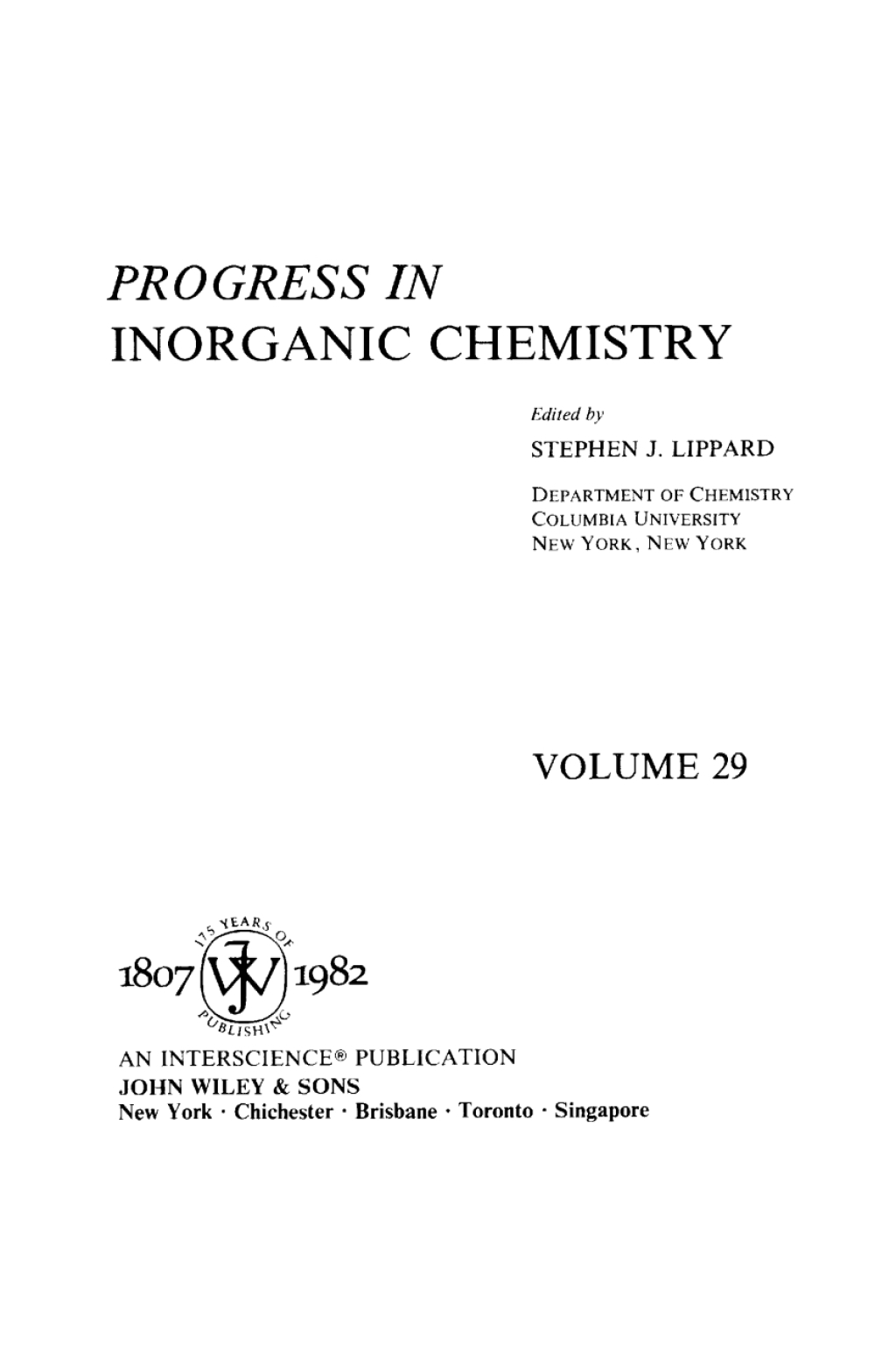 Progress in Inorganic Chemistry 1st Edition â€“ PDF/EPUB Version Downloadable