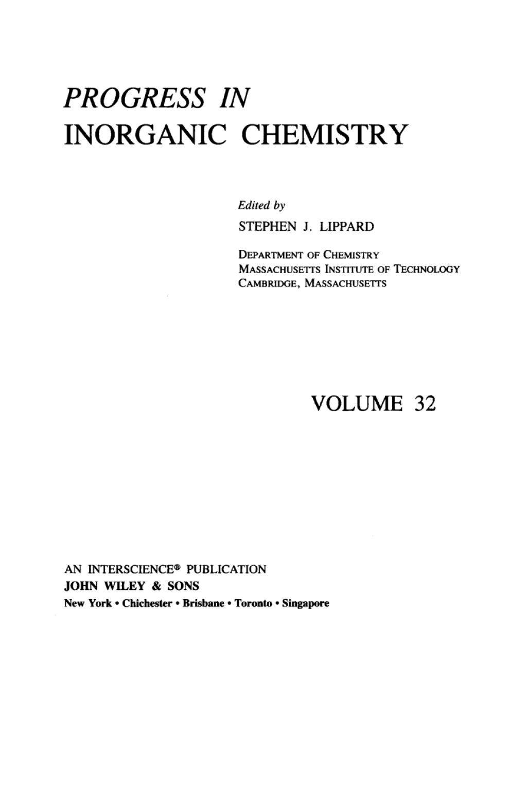 Progress in Inorganic Chemistry 1st Edition â€“ PDF/EPUB Version Downloadable