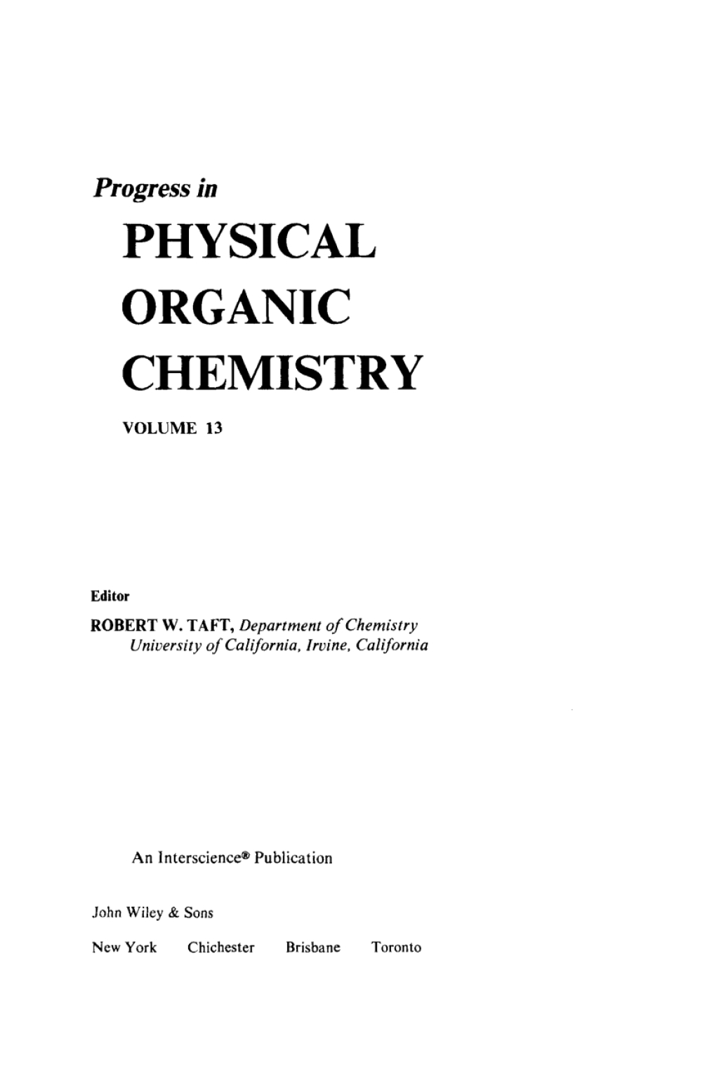 Progress in Physical Organic Chemistry 1st Edition â€“ PDF/EPUB Version Downloadable