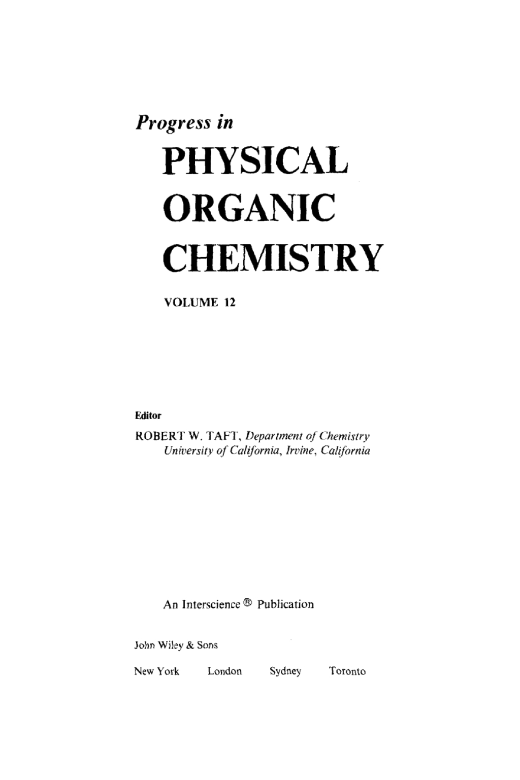 Progress in Physical Organic Chemistry 1st Edition â€“ PDF/EPUB Version Downloadable