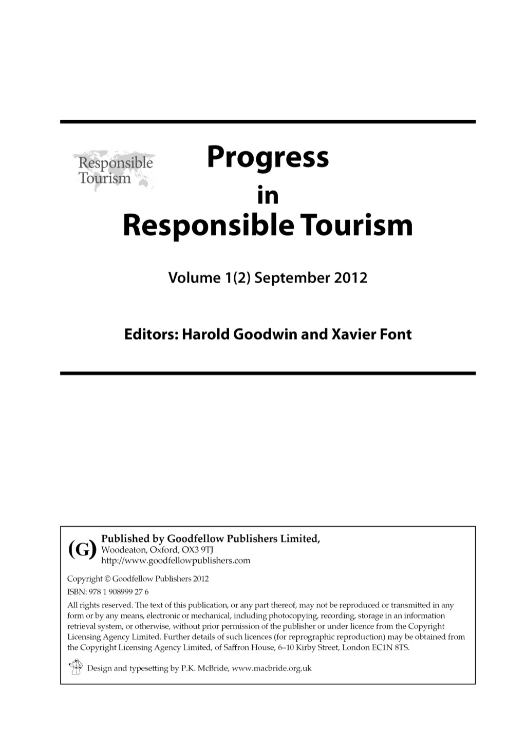 Progress in Responsible Tourism 1(2) - (PDF/EPUB Version)