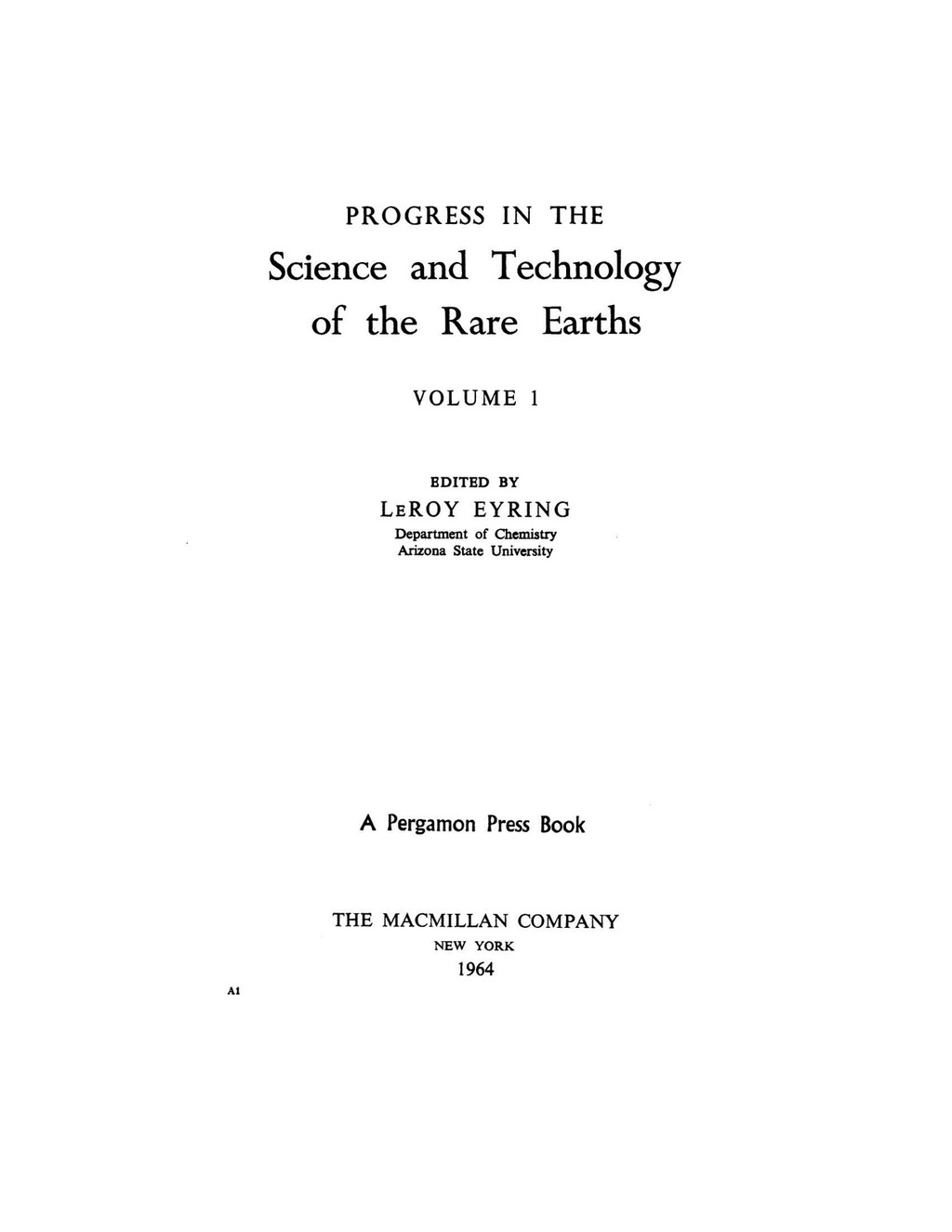 Progress in the Science and Technology of the Rare Earths  â€“ PDF/EPUB Version Downloadable