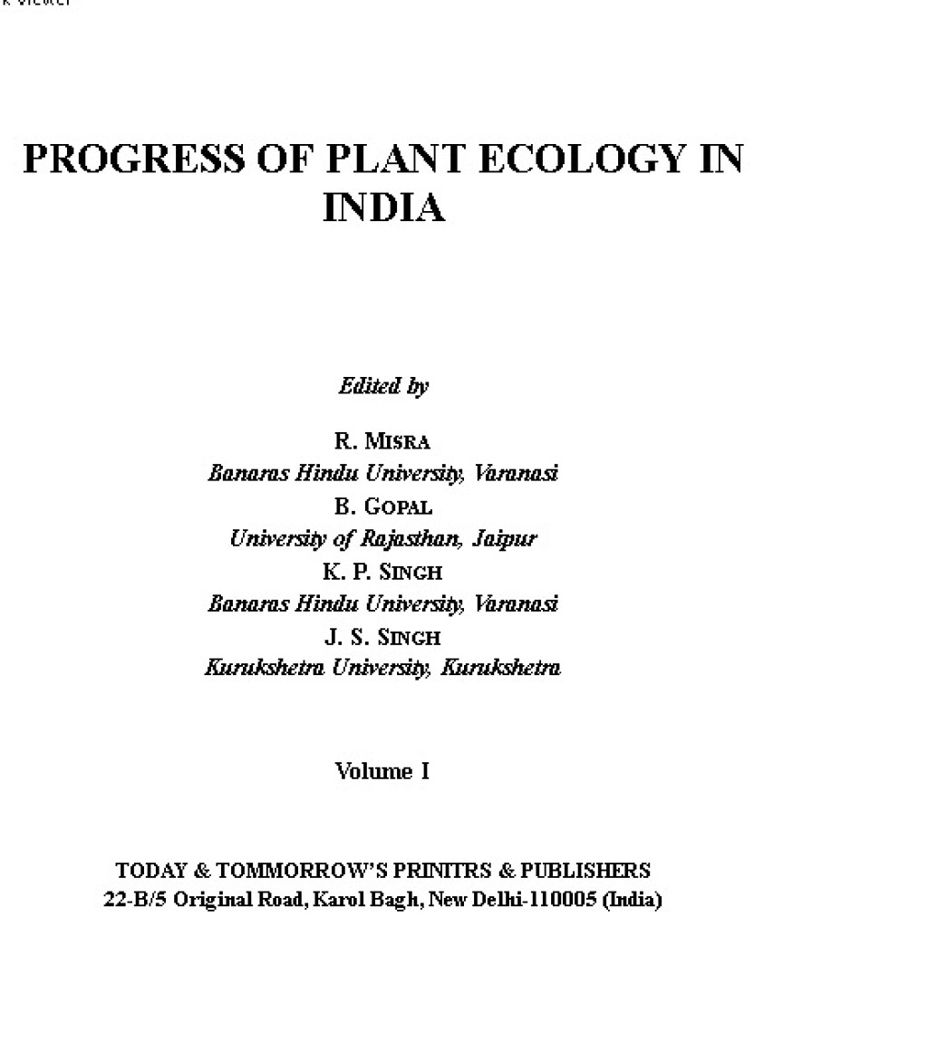 Progress of Plant Ecology in India  â€“ PDF/EPUB Version Downloadable