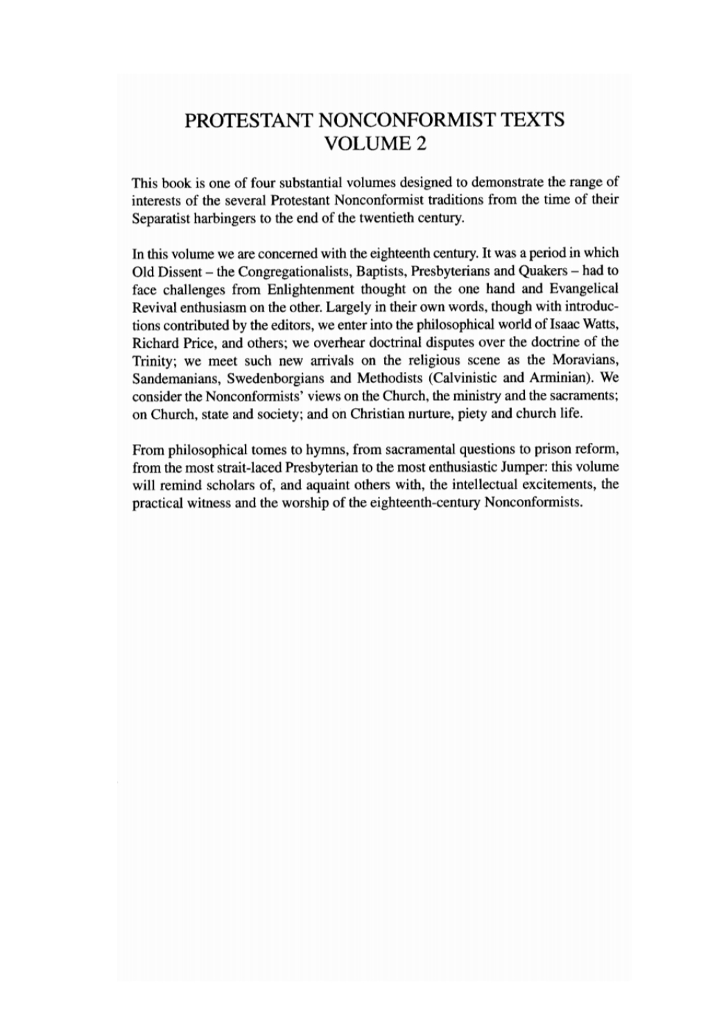 Protestant Nonconformist Texts Volume 2 The Eighteenth Century  â€“ PDF/EPUB Version Downloadable