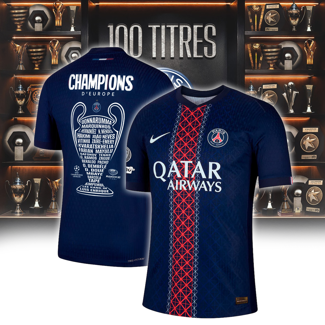PSG Home Match T-shirt 2025-26 with Champions of Europe and UEFA Foundation 10 Years Badge