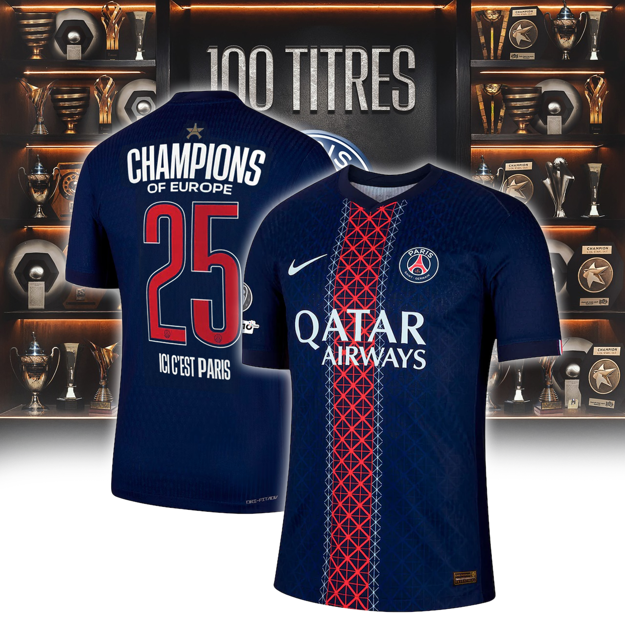 PSG Home Match T-shirt 2025-26 with Champions of Europe and UEFA Foundation 10 Years Badge Ver 2