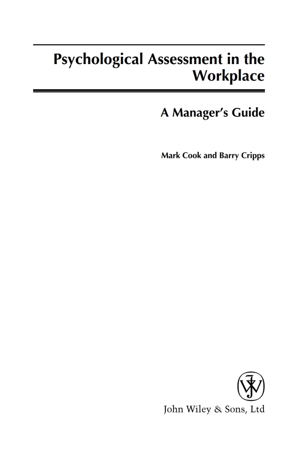 Psychological Assessment in the Workplace A Manager's Guide 1st Edition â€“ PDF/EPUB Version Downloadable
