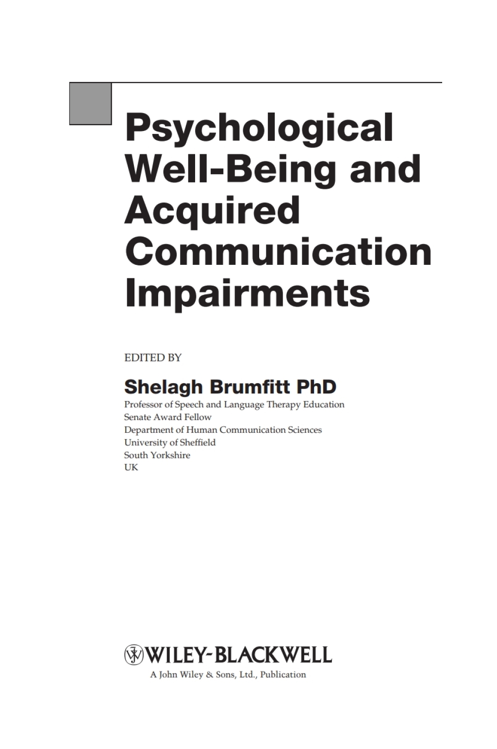 Psychological Well Being and Acquired Communication Impairment 1st Edition â€“ PDF/EPUB Version Downloadable