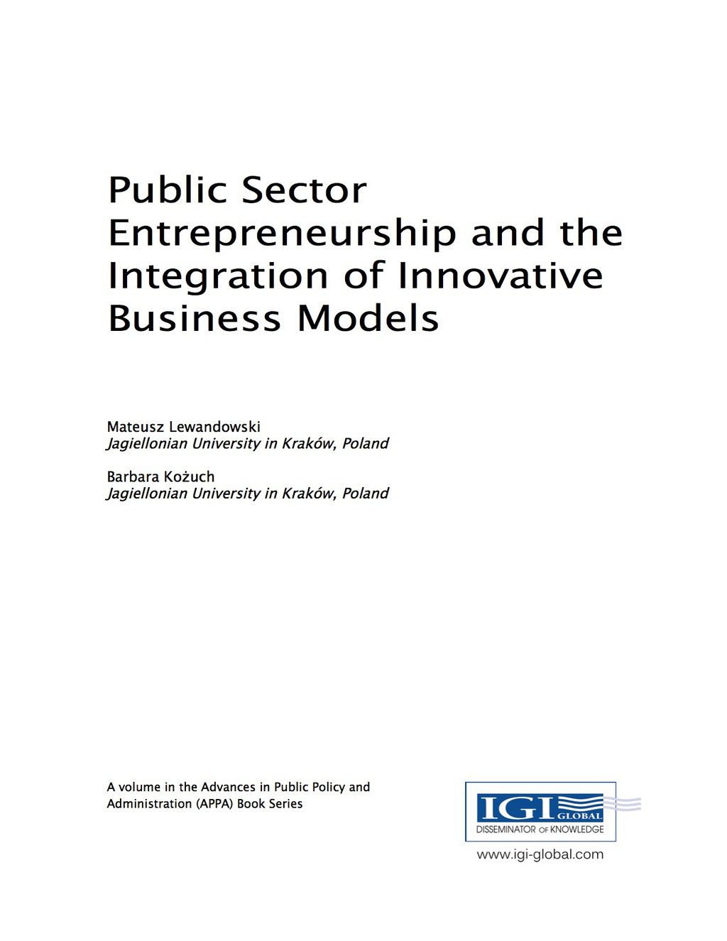 Public Sector Entrepreneurship and the Integration of Innovative Business Models  â€“ PDF/EPUB Version Downloadable