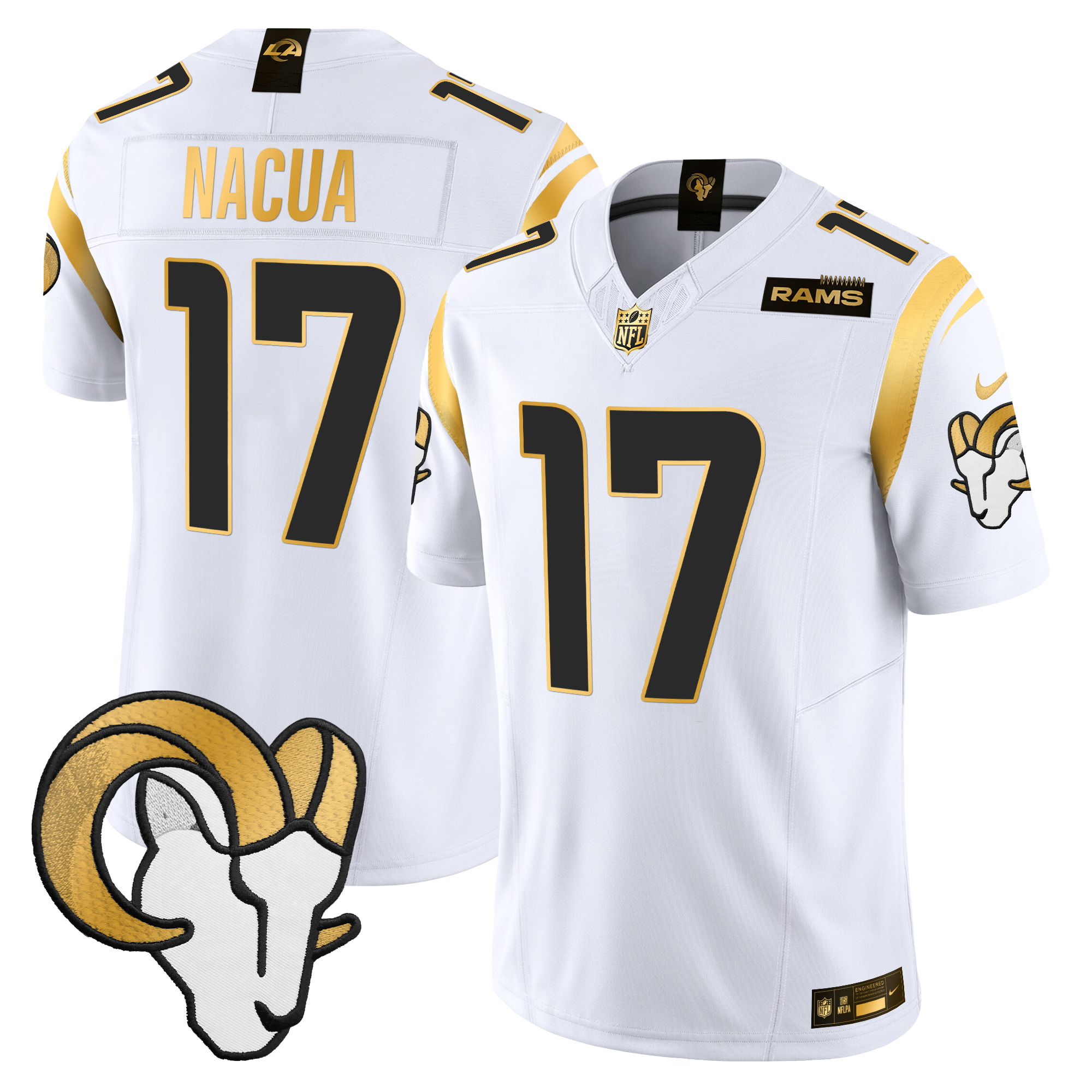 Puka Nacua Men's Los Angeles Rams 2024 Gold Vapor Limited White Jersey - All Stitched