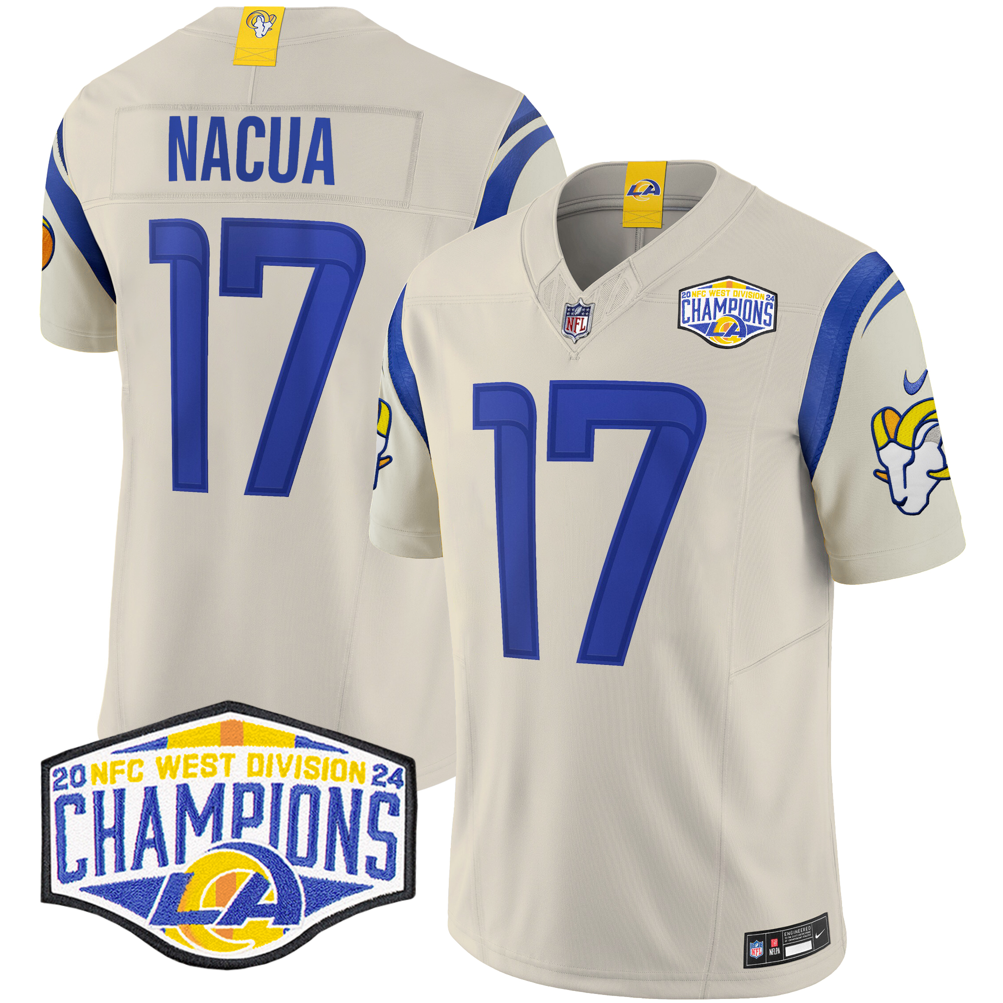 Puka Nacua Men's Los Angeles Rams 2024 NFC West Division Champions Vapor Limited Bone Jersey - All Stitched
