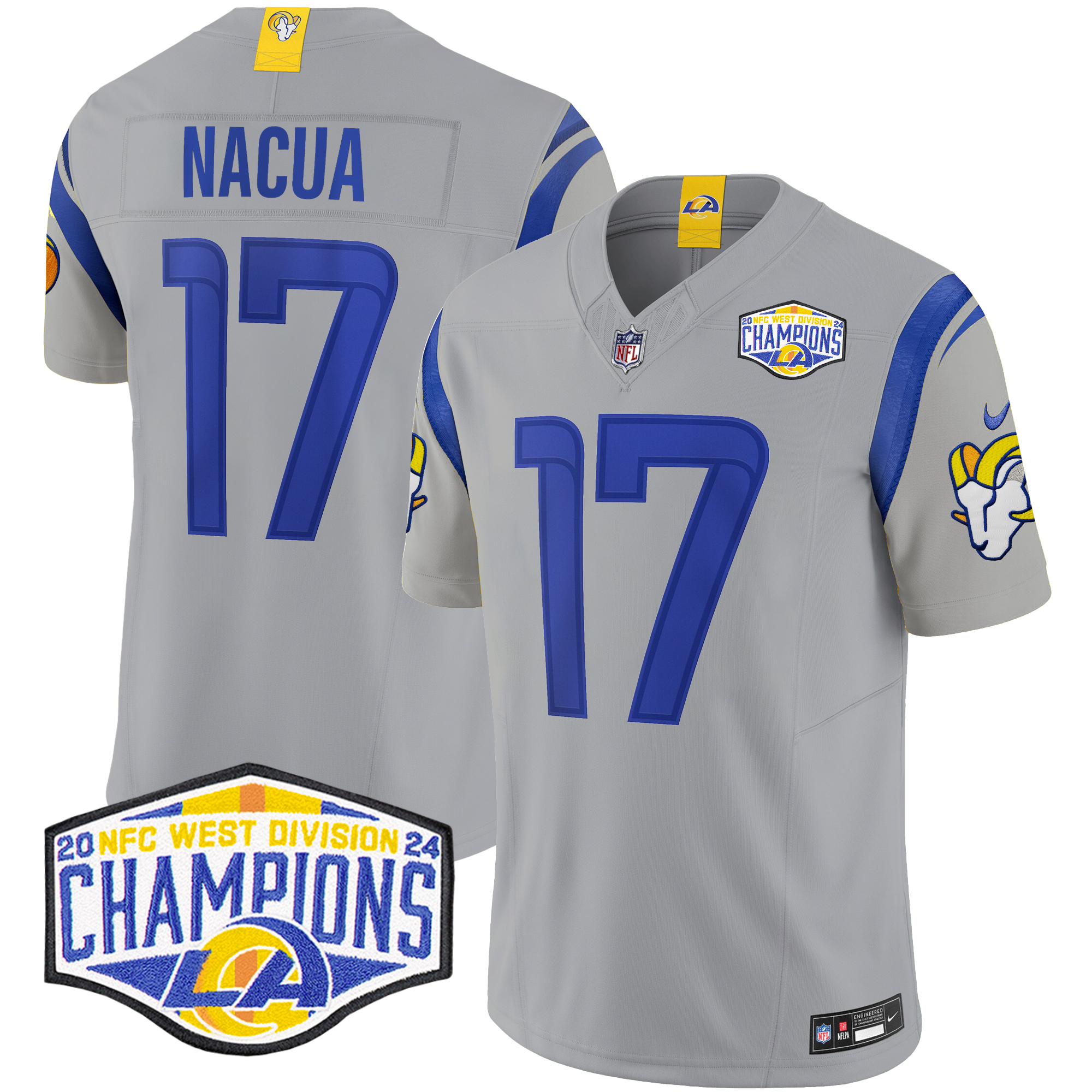 Puka Nacua Men's Los Angeles Rams 2024 NFC West Division Champions Vapor Limited Gray Jersey - All Stitched