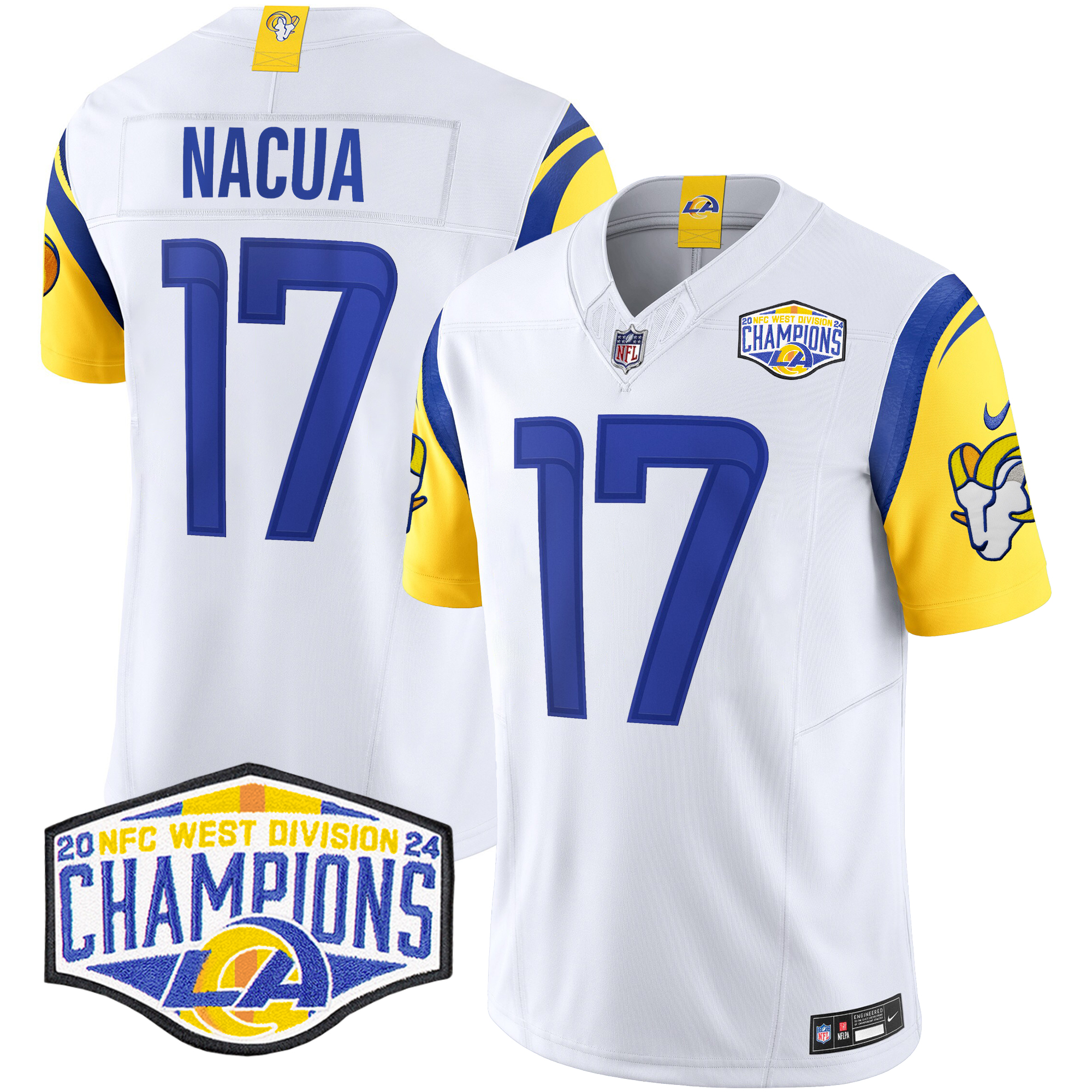 Puka Nacua Men's Los Angeles Rams 2024 NFC West Division Champions Vapor Limited White Jersey - All Stitched