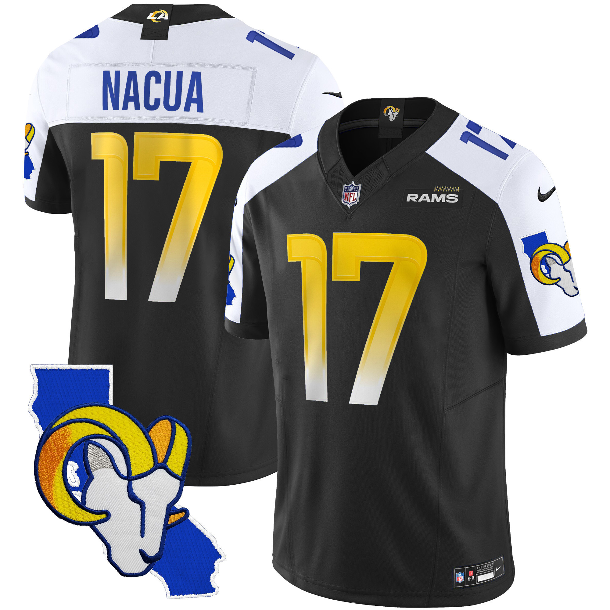 Puka Nacua Men's Los Angeles Rams California Patch Vapor Limited Black Alternate Jersey - All Stitched